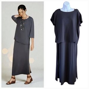 NWT J. Jill Dress Wearever Collection 2 Pc Maxi Slit Short Sleeve Black Sizs MP